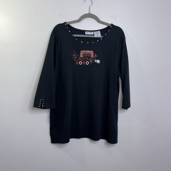 Blair Tops - Vtg Blair Black Casino Theme 3/4 Length Sleeve Shirt Size Large